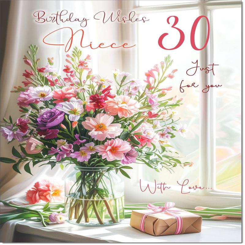 Niece 30th Birthday Card Age 30 Flower Bouquet and Present