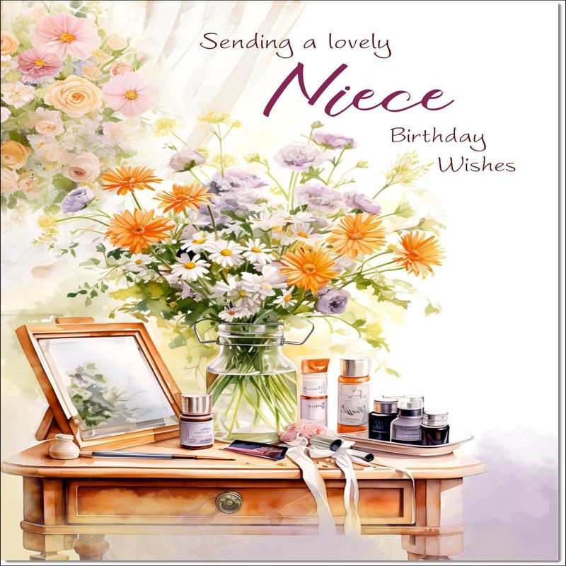 Niece Birthday Card Dressing Table Bouquet