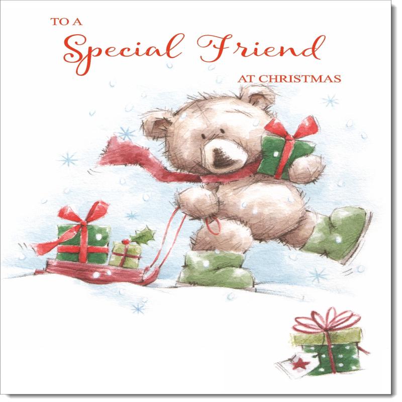 Special Friend Christmas Card Cute Bear with Sled