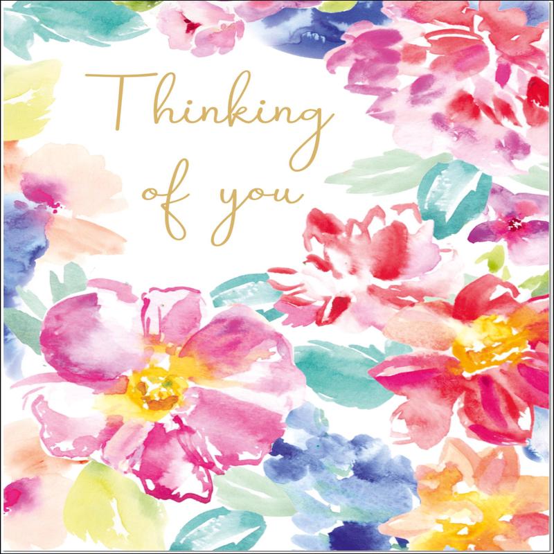 Thinking Of You Card Floral Watercolour
