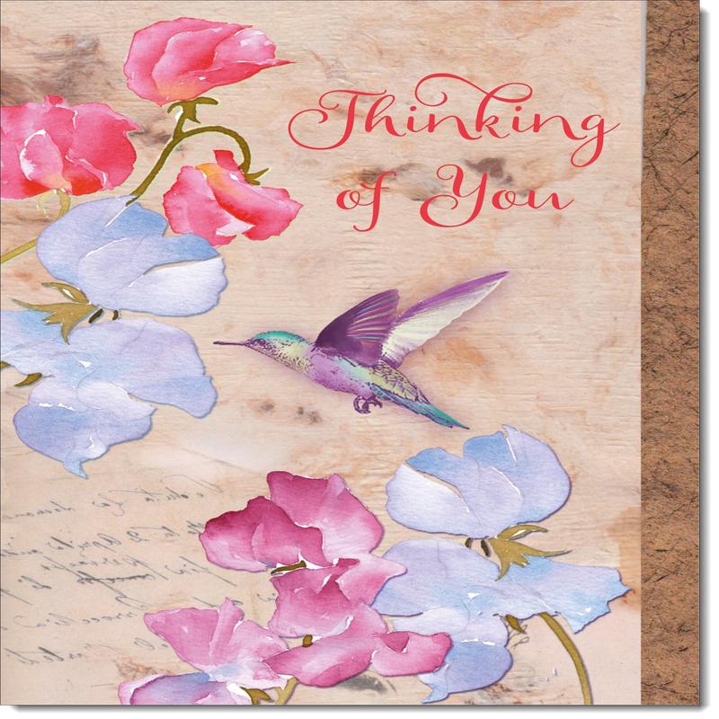 Thinking Of You Card Sweet Pea and Hummingbirds