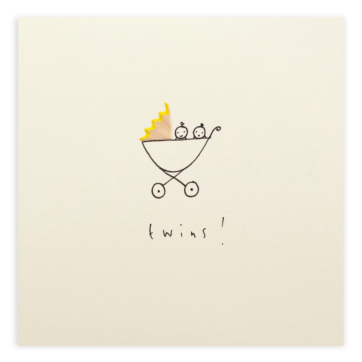 Twins in Pram Pencil Shavings Card