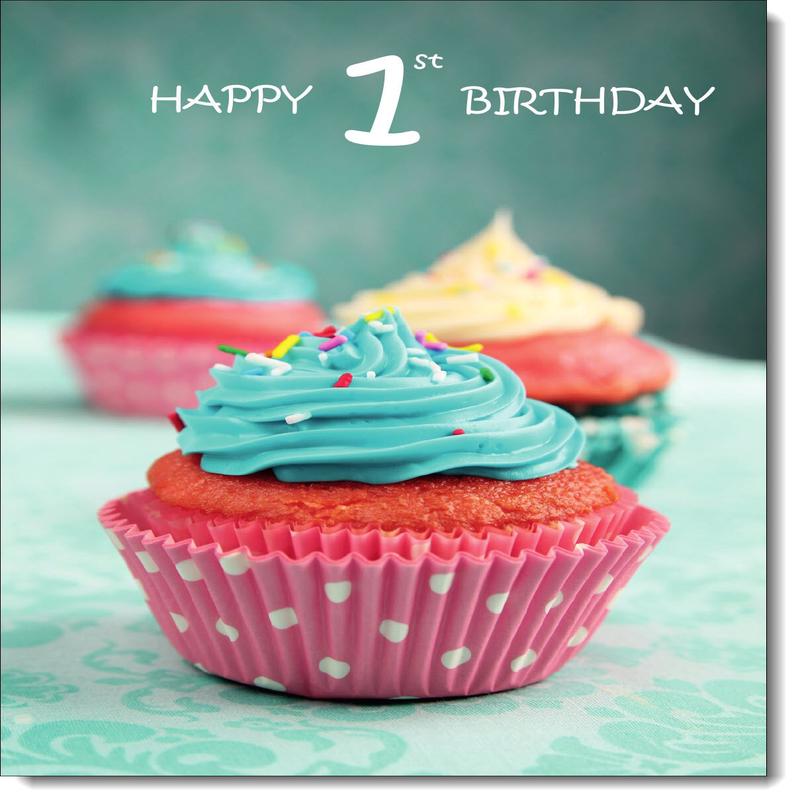 1st Birthday Card Age 1 for Girl Birthday Cupcakes