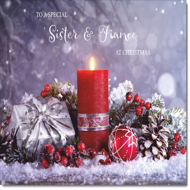 Sister & Fiance Christmas Card Festive Red Candle